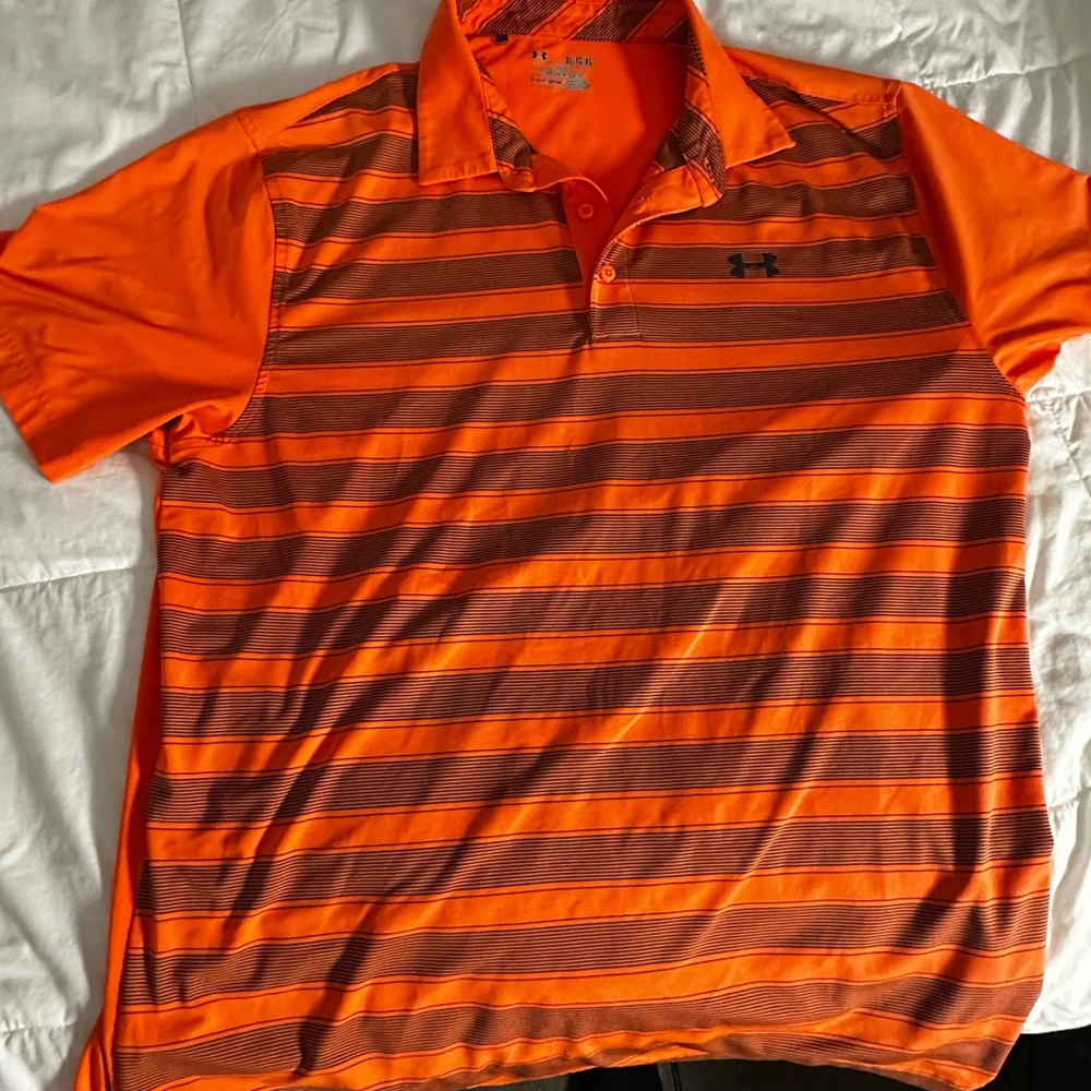 Under Armour Mens Polo Shirt  XL  Loud Bright Loose Heatgear Striped Golf